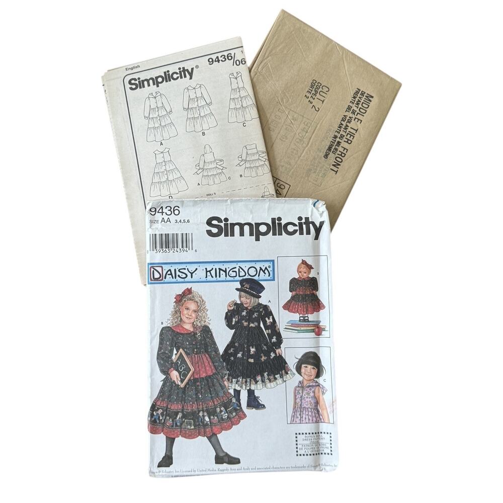 Simplicity 9436 Sewing Pattern Daisy Kingdom Girls 3 - 6‎ UNCUT 18” Doll Dress